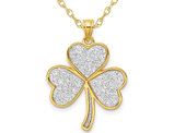 Yellow Plated Sterling Silver Clover Glitter Infused Heart Pendant Necklace with Chain 